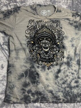 Affliction Men's Gray & Black Tie-Dye Graphic Tee with Gold Accents